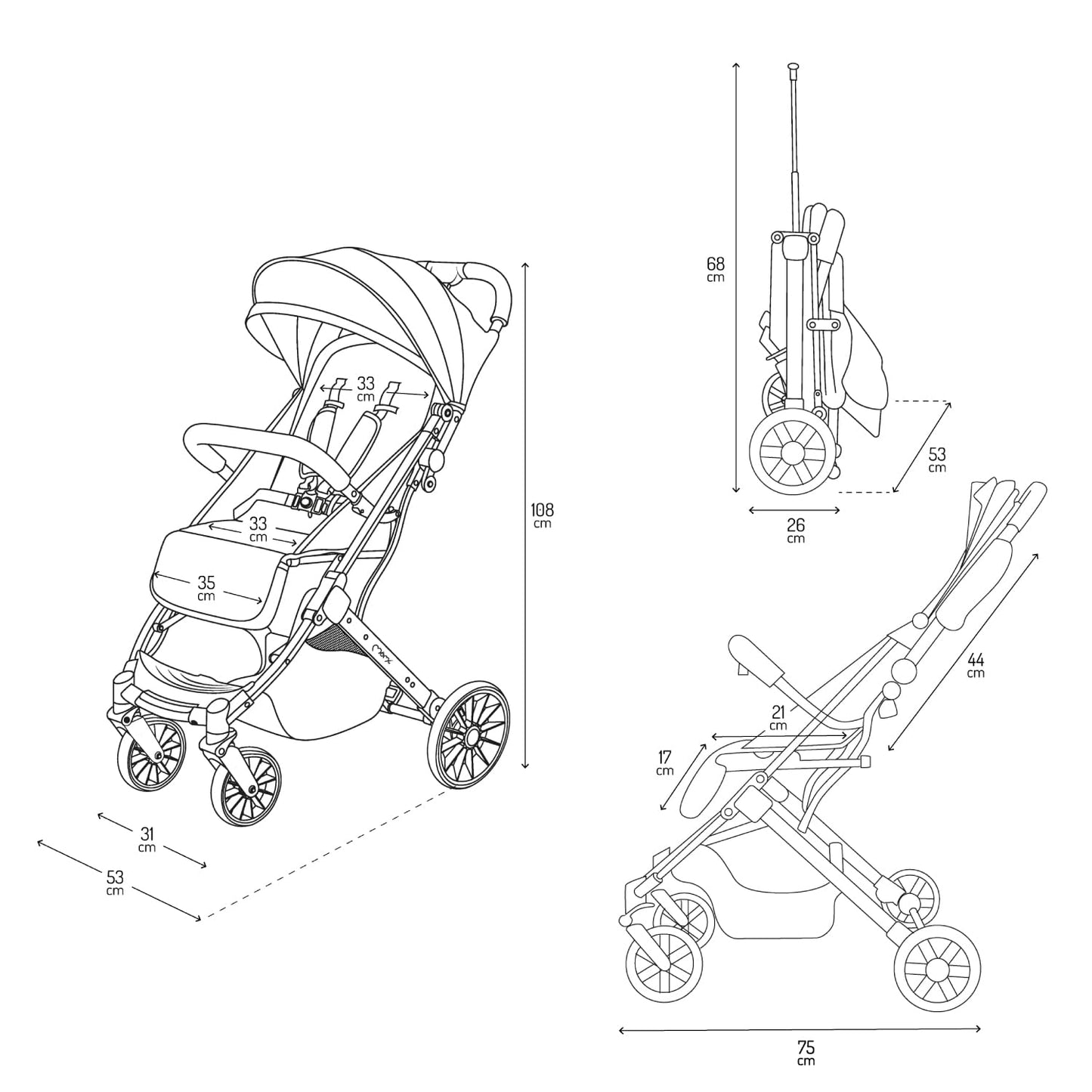 MoMi ESTELLE Reisebuggy bis 15 kg, klappbar