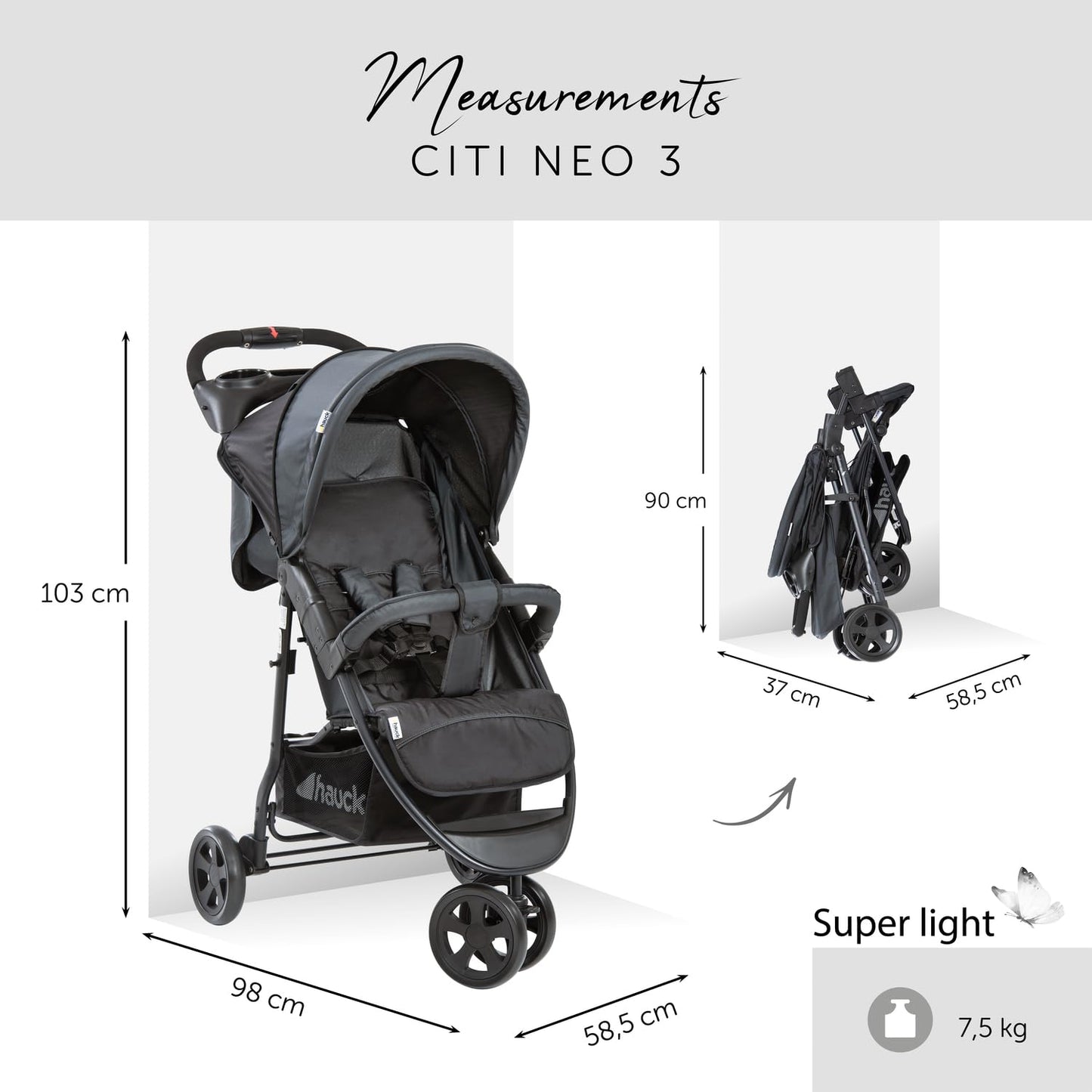 hauck Citi Neo II Dreirad Buggy 0–22 kg, Dunkelgrau