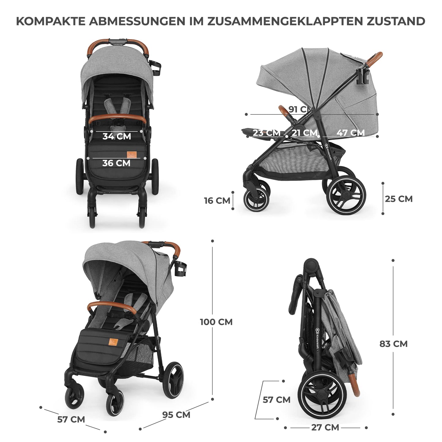 Kinderkraft GRANDE PLUS Buggy 0–22 kg, Grau