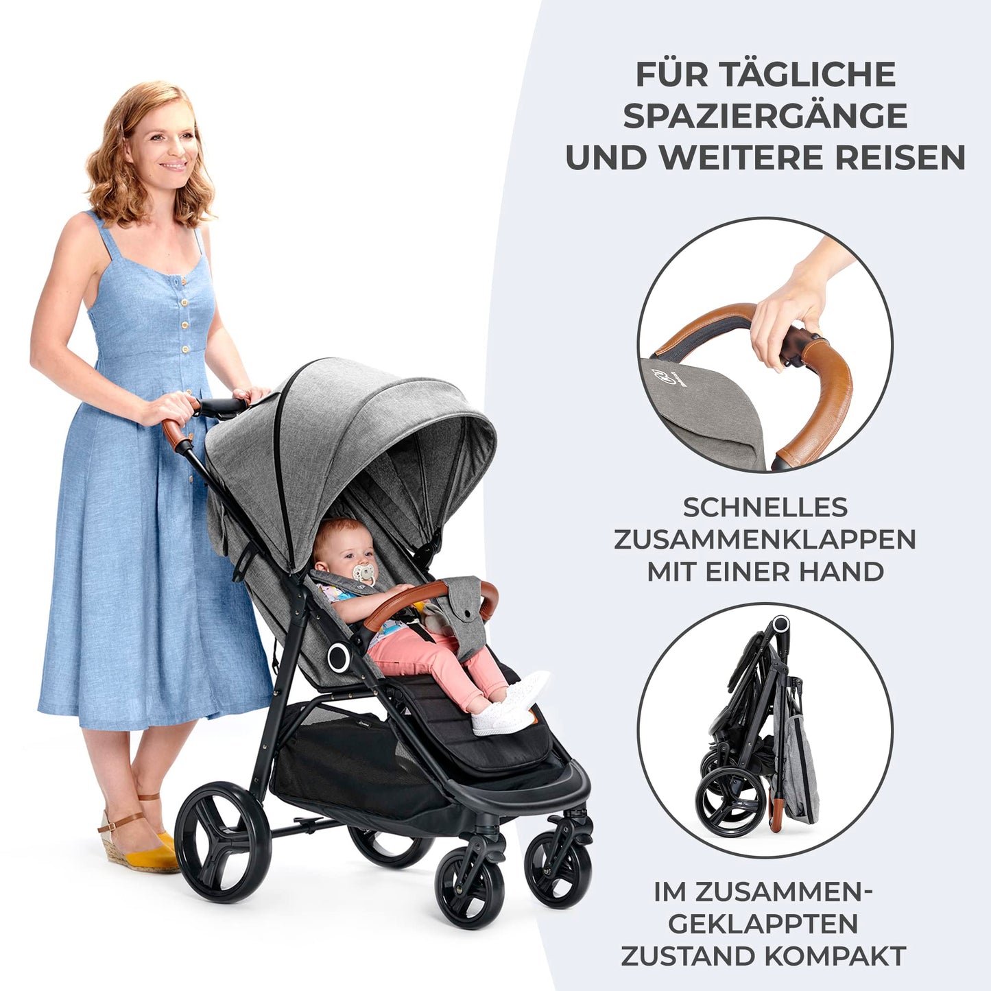 Kinderkraft GRANDE PLUS Buggy 0–22 kg, Grau